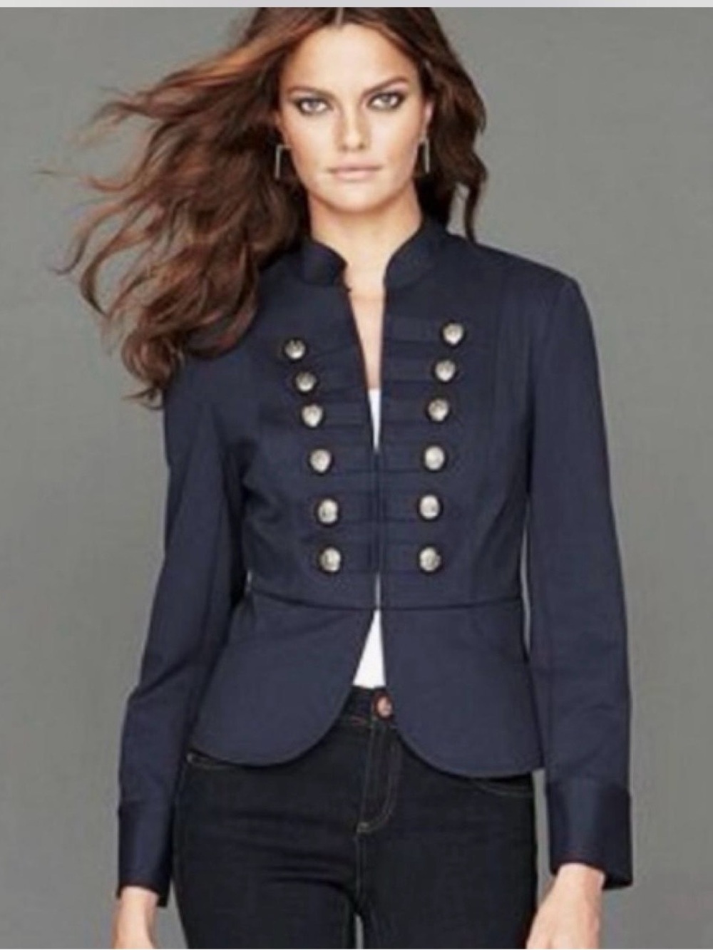 INC International Concepts Navy Military-Inspired Button Blazer